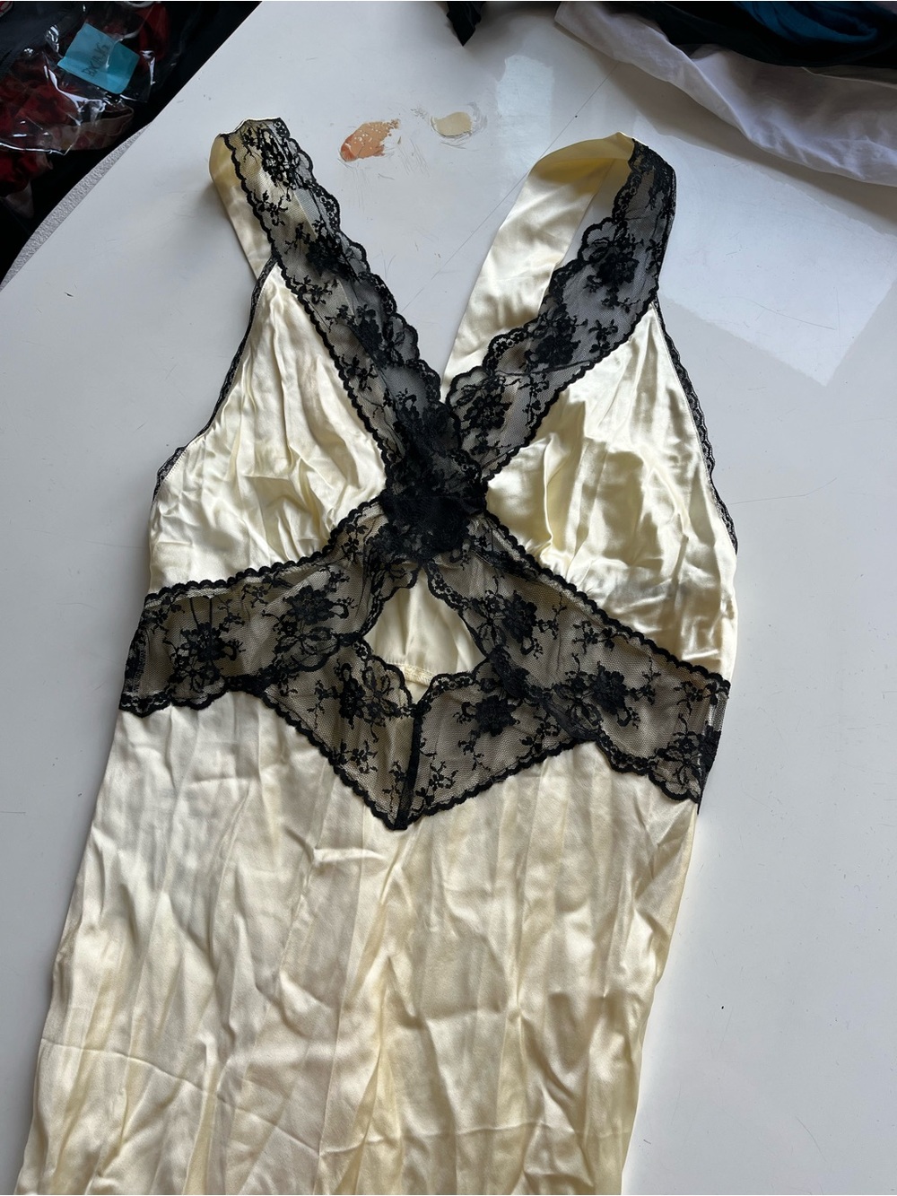 SIR the label Ivory Slip Dress with Black Lace - Picture 4 of 4
